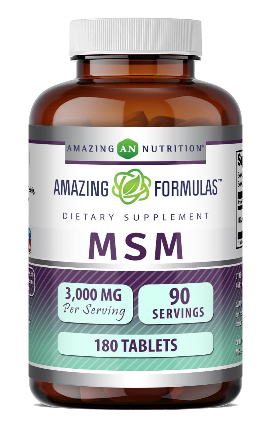Flacon de Amazing Nutrition MSM 3000 Mg contenant 180 tablettes