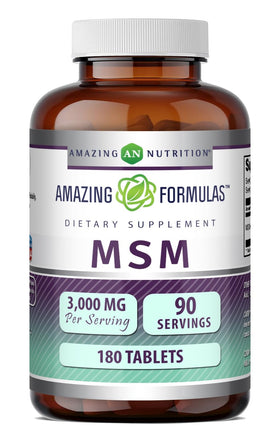 Flacon de Amazing Nutrition MSM 3000 Mg contenant 180 tablettes