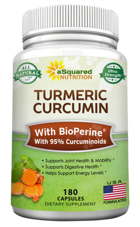 Flacon de aSquared Nutrition Curcuma Curcumin 1600mg avec 180 capsules