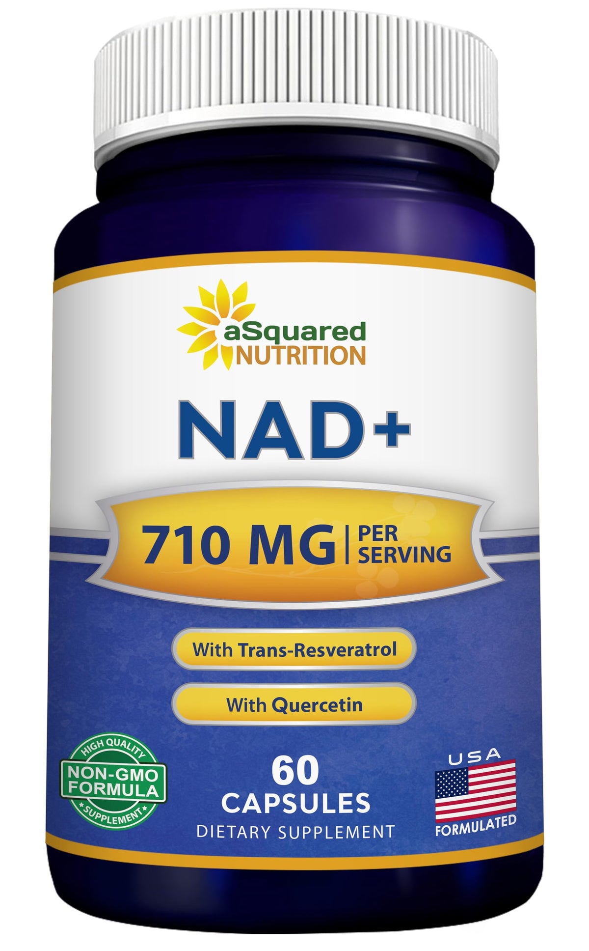 Flacon de aSquared Nutrition NAD+ 500mg contenant 60 capsules