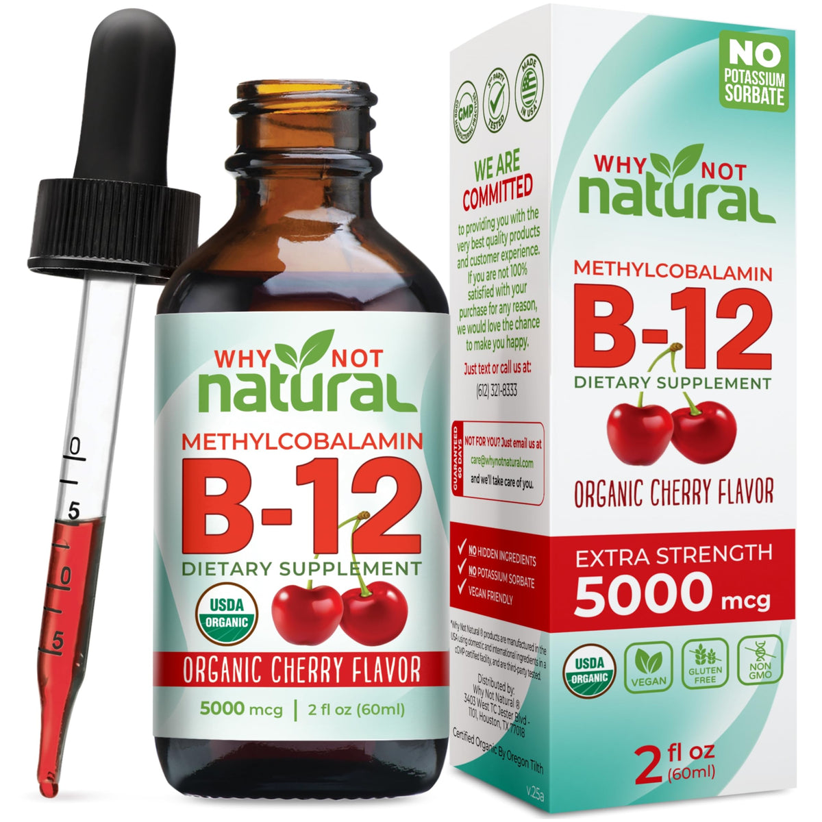 Flacon de B12 Liquide 5000 mcg de Why Not Natural, vue de face
