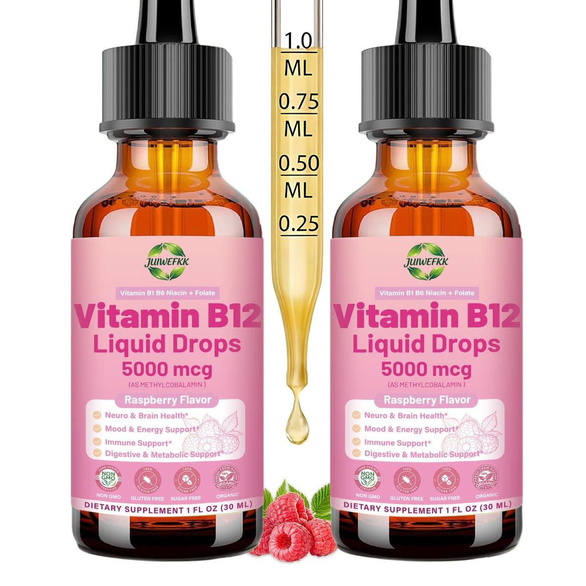 Flacon de B12 liquide JUIWEFKK 5000 mcg vue de face