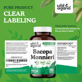 Flacon de Bacopa Monnieri Wild & Organic avec capsules à l'intérieur