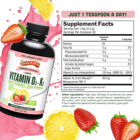 Flacon de Barlean's Vitamine D3 + K2 5,6 oz avec étiquette