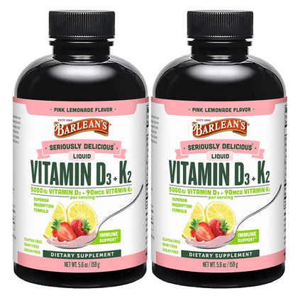 Flacon de Barlean's Vitamine D3 + K2 5000 UI 5,6 oz vue avant