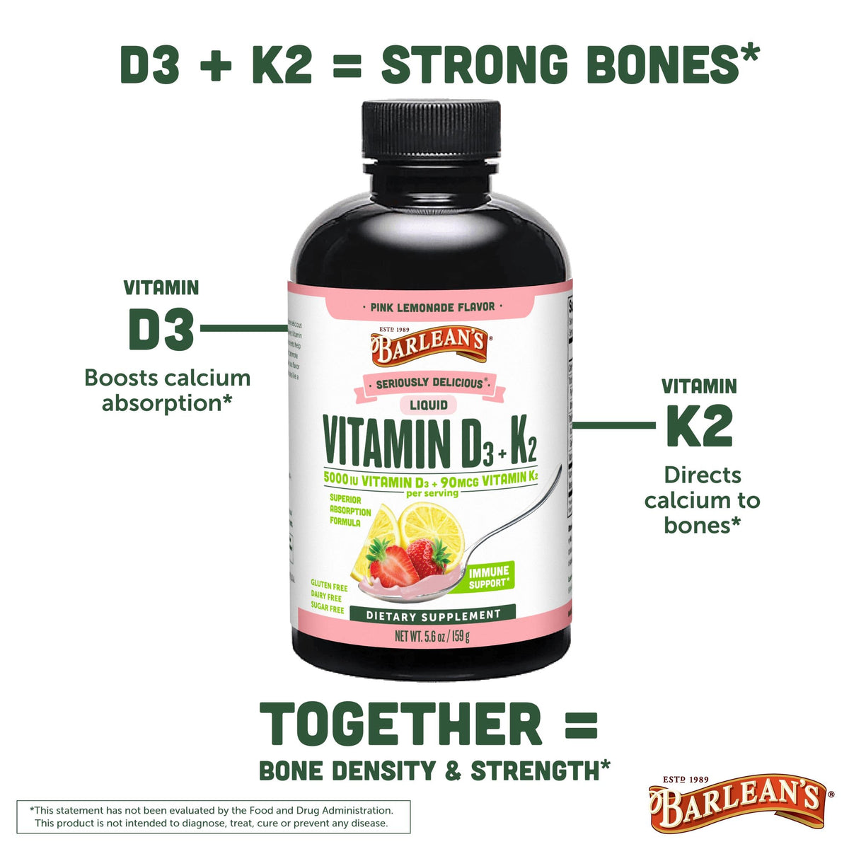 Flacon de Barlean's Vitamine D3 + K2 avec portion versée