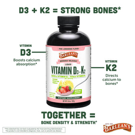 Flacon de Barlean's Vitamine D3 + K2 avec portion versée