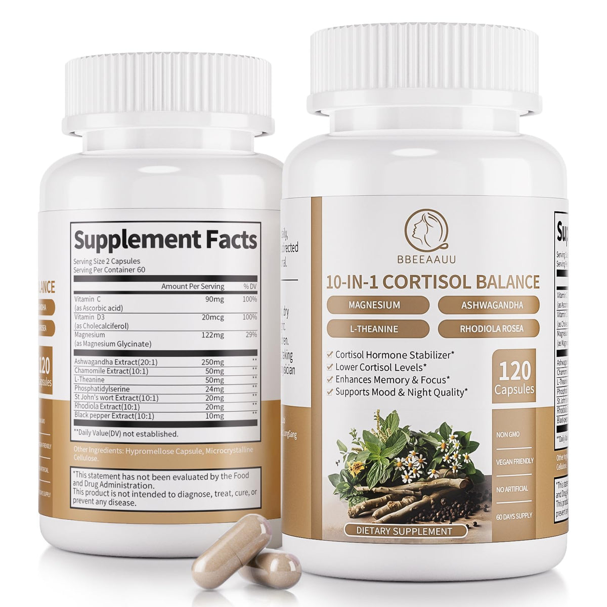 Flacon de BBEEAAUU compléments alimentaires 10-en-1 avec 120 capsules