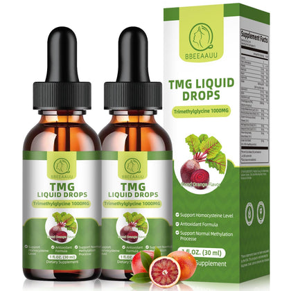 Flacon de BBEEAAUU TMG 1000MG liquide avec étiquette orange sanguine