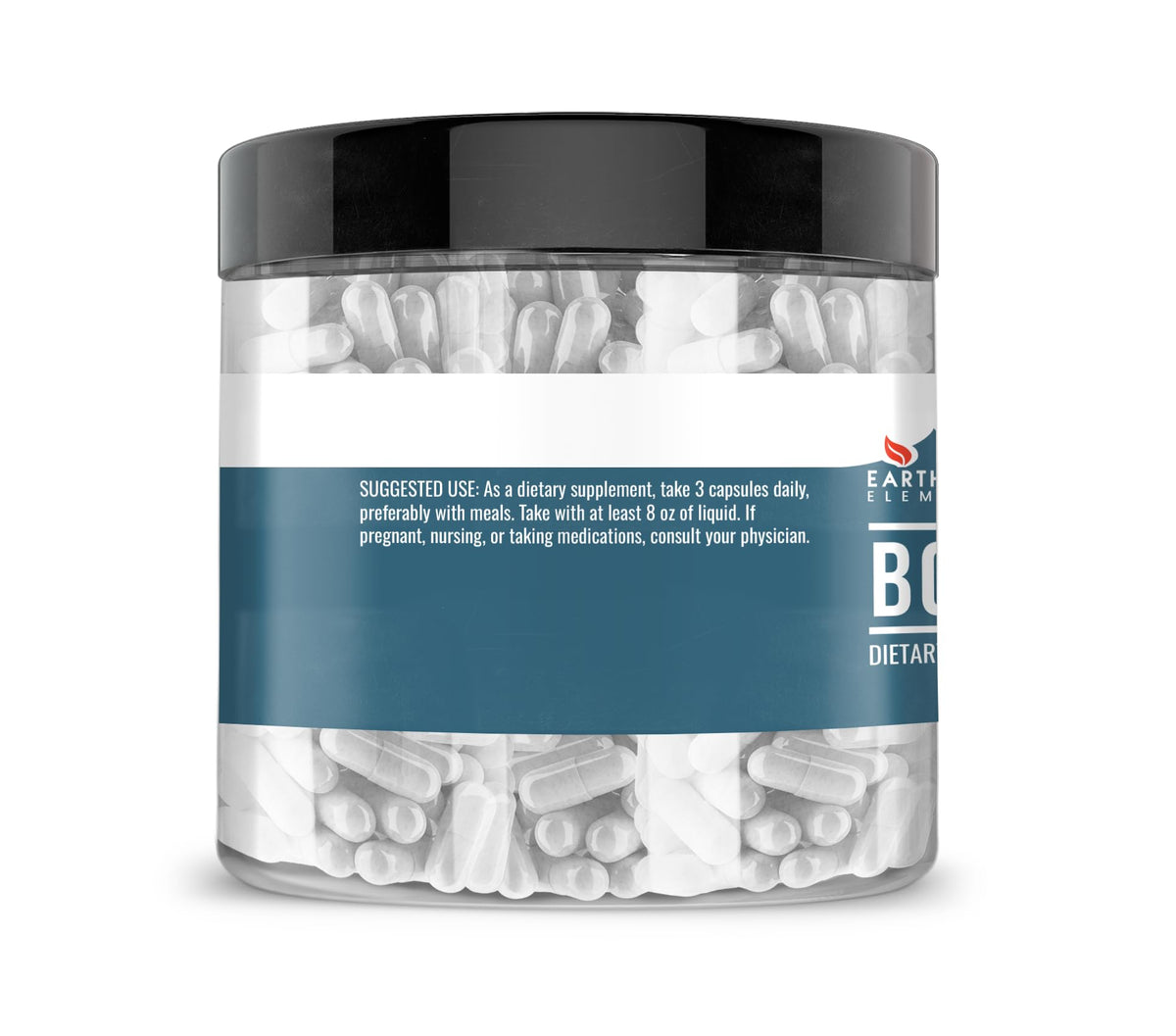 Flacon de BCAA Earthborn Elements avec capsules à côté