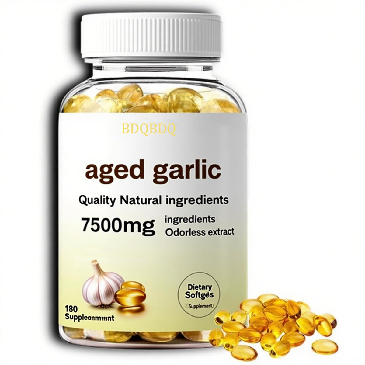 Flacon de BDQBDQ Extrait d'Ail Vieilli 7500mg avec 180 gélules souples