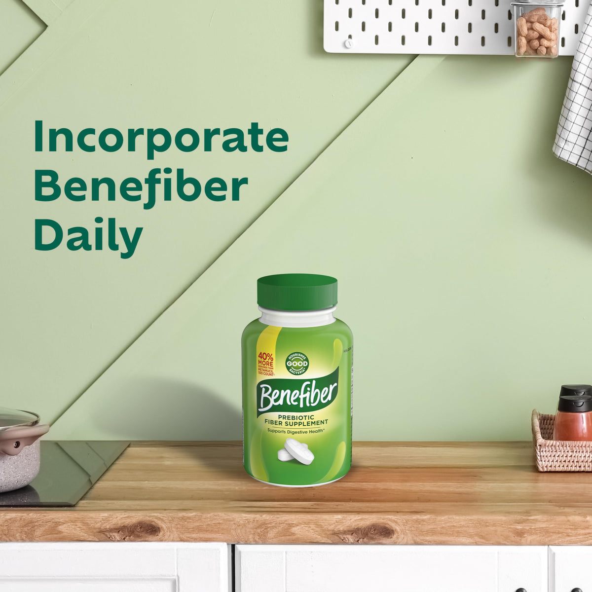 Flacon de Benefiber Prébiotiques avec étiquette visible