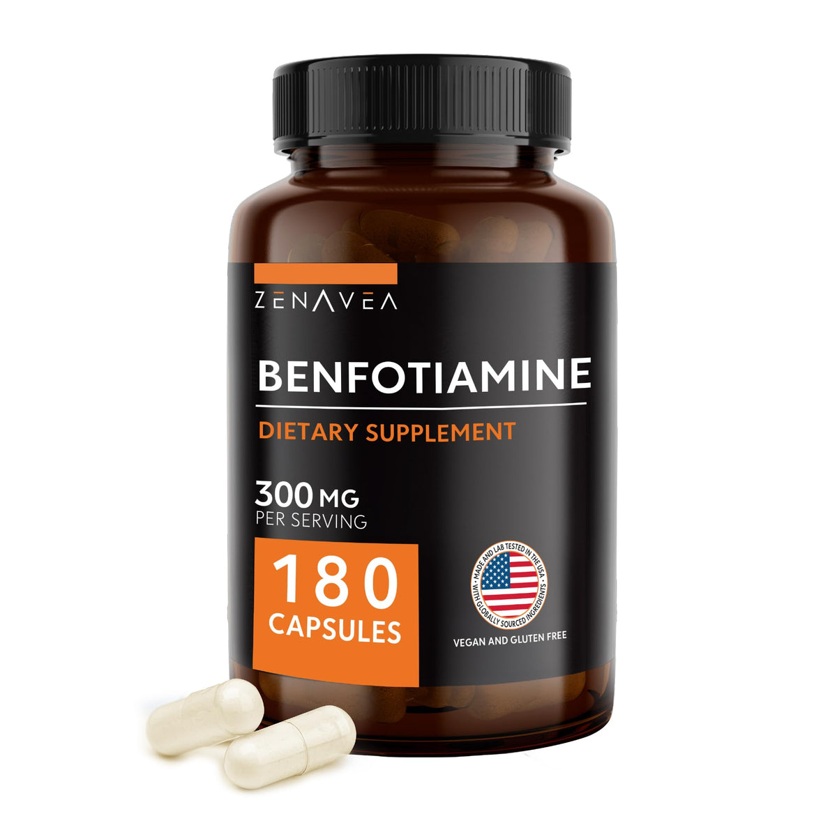 Flacon de Benfotiamine 300mg de Zenavea avec 180 capsules