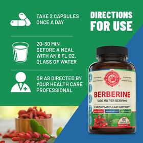 Flacon de berbérine 1200mg avec capsules à côté