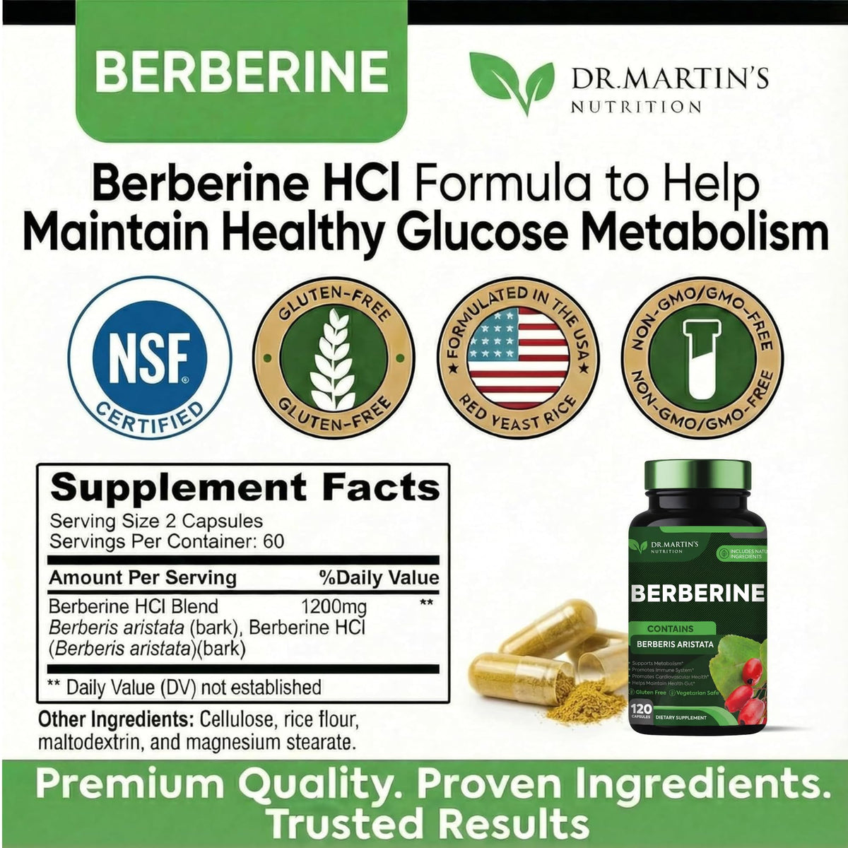 Flacon de Berbérine 1200mg avec capsules à côté
