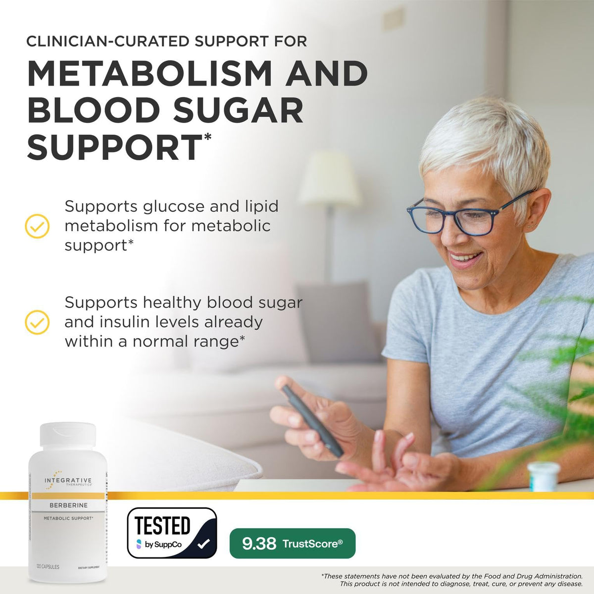 Flacon de Berberine 1500 mg avec étiquette claire et dosage