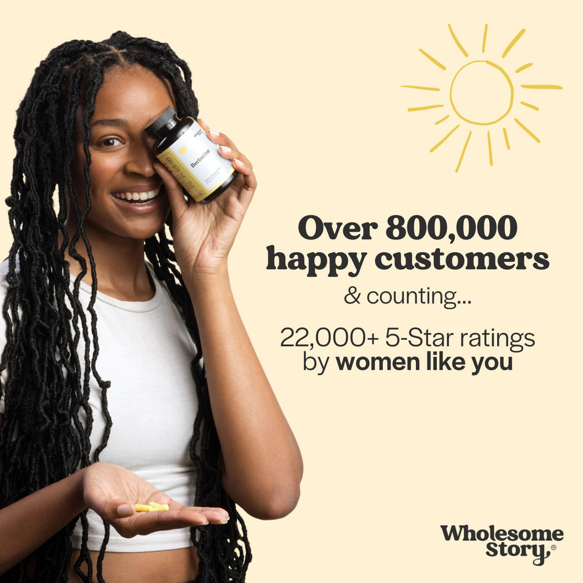 Flacon de berbérine 1500mg Wholesome Story avec des capsules à côté