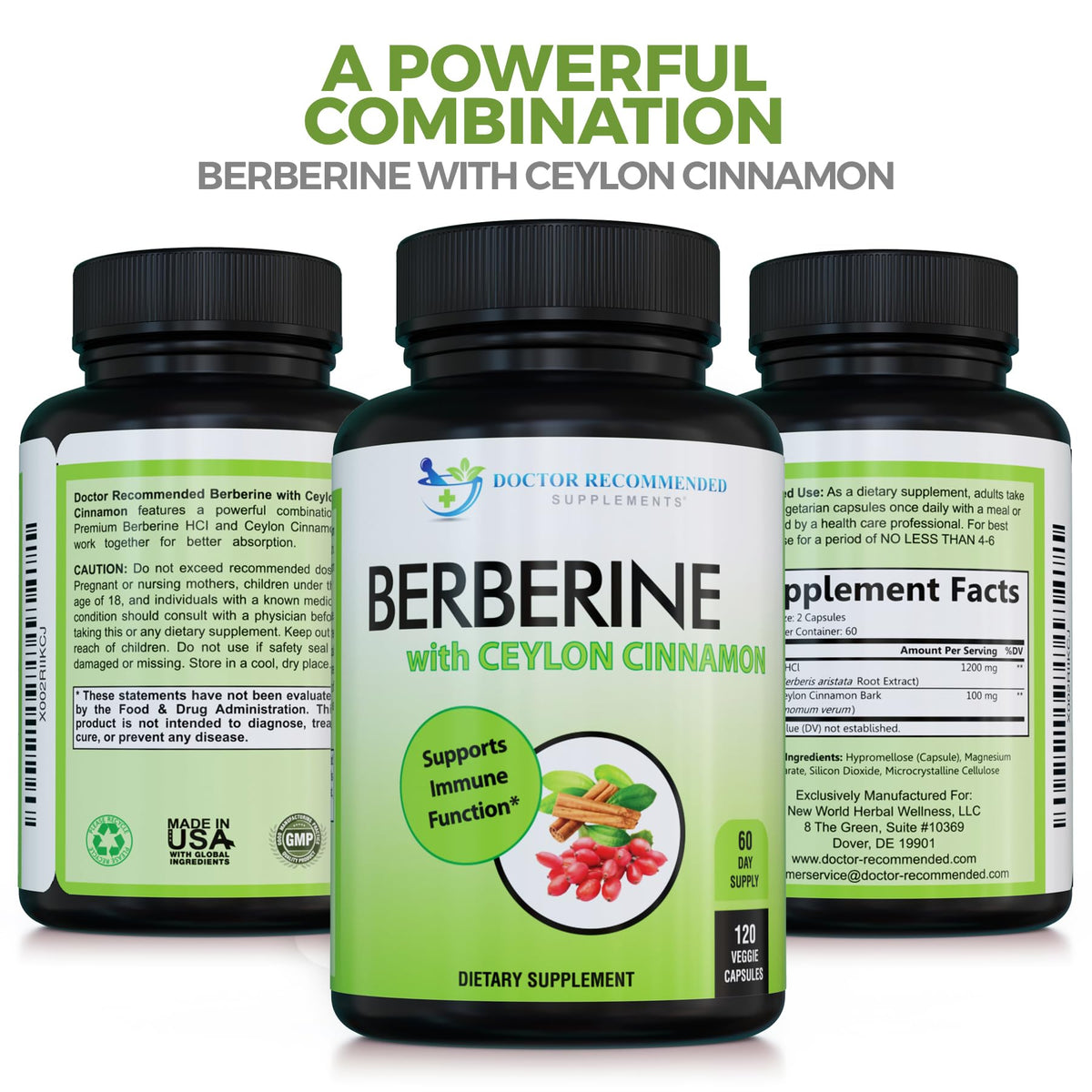 Flacon de Berberine avec Cannelle de Ceylan 1200mg, vue de côté