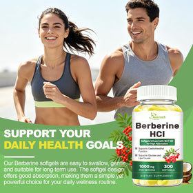 Flacon de Berberine HCl 1000mg ouvert avec softgels visibles