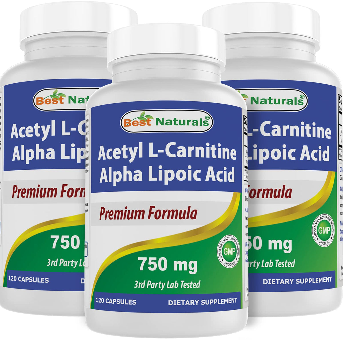 Flacon de Best Naturals Acétyl L-Carnitine 750 mg, 120 capsules