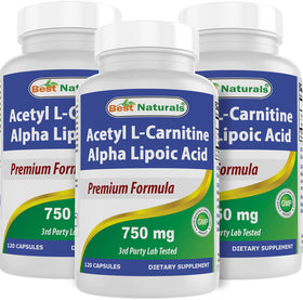 Flacon de Best Naturals Acétyl L-Carnitine 750 mg, 120 capsules