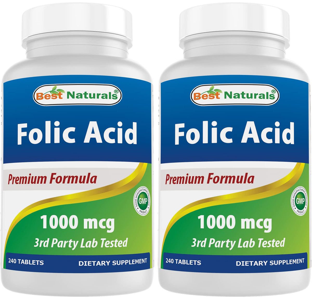 Flacon de Best Naturals Acide Folique 1000 mcg avec 240 comprimés