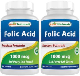 Flacon de Best Naturals Acide Folique 1000 mcg avec 240 comprimés
