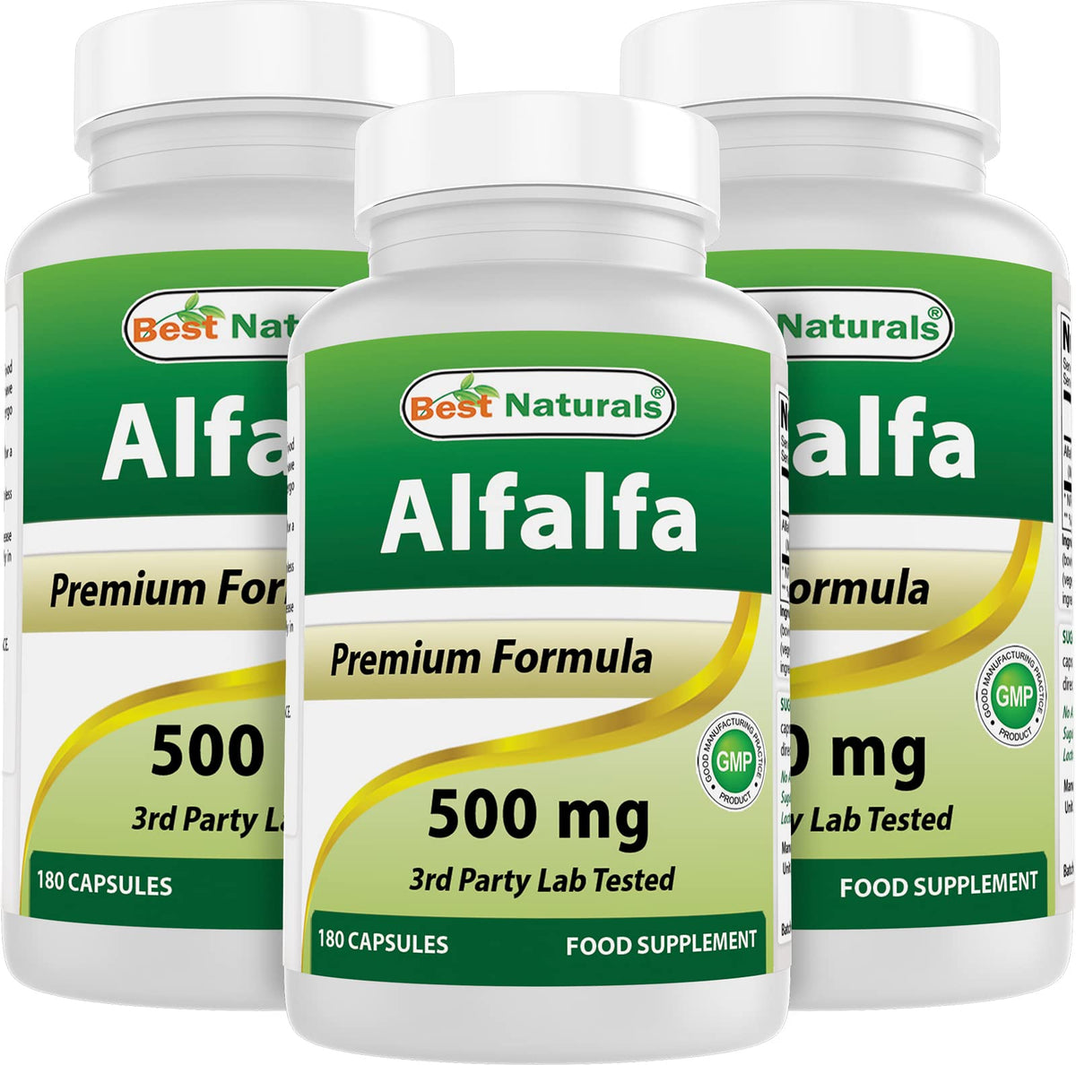 Flacon de Best Naturals Alfalfa 500 mg avec 180 capsules