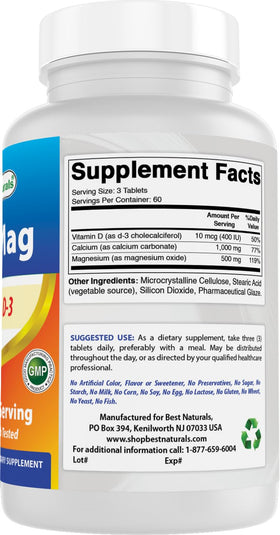 Flacon de Best Naturals Calcium Magnésium avec des comprimés près