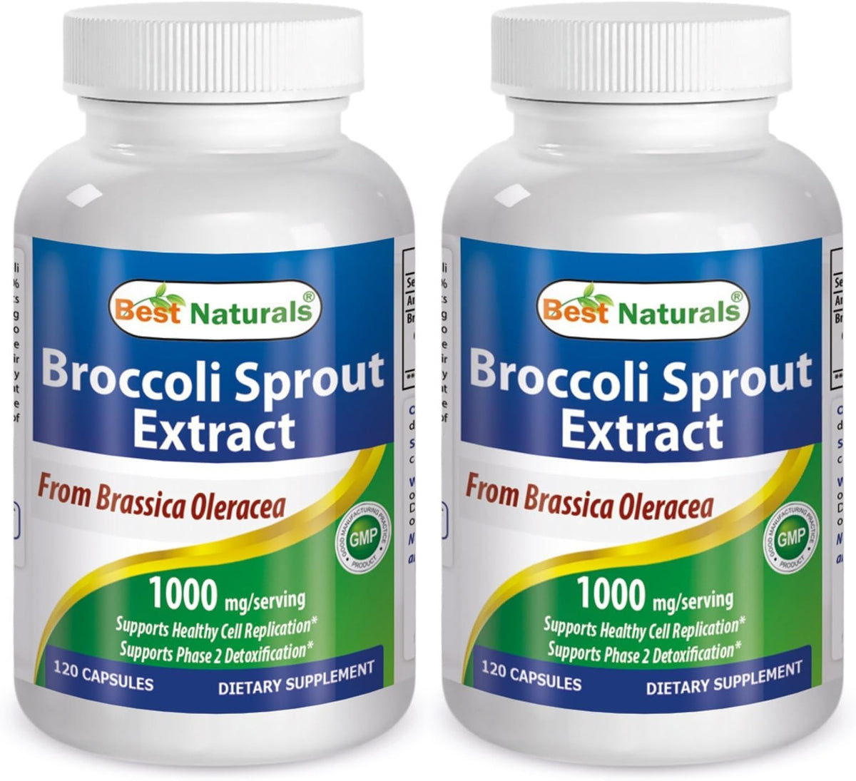 Flacon de Best Naturals Extrait de Germes de Brocoli 1000mg, 120 capsules