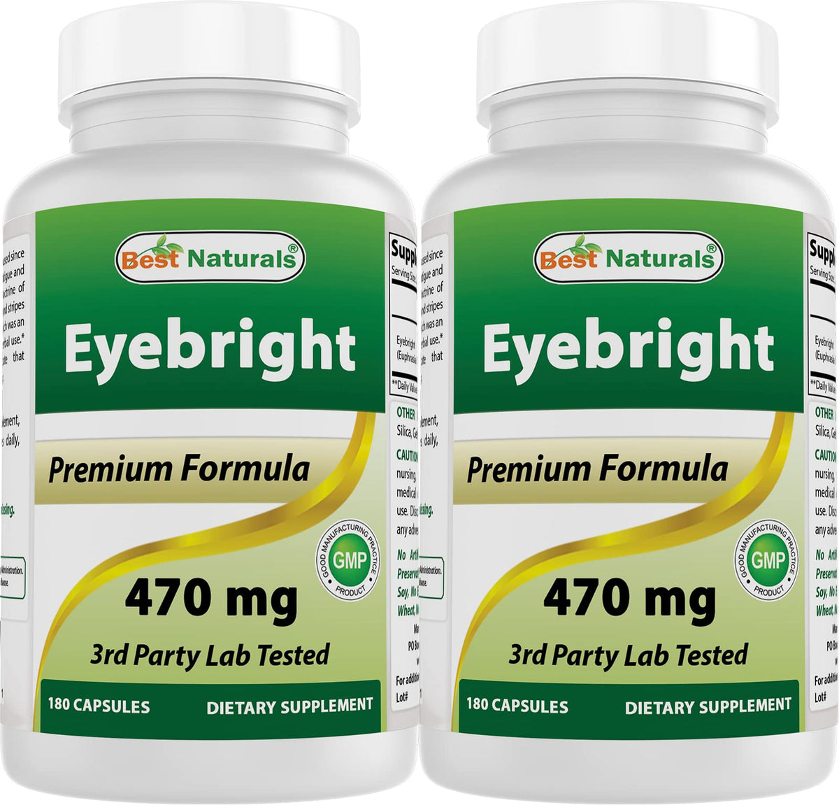 Flacon de Best Naturals Eyebright 470 mg avec 180 capsules