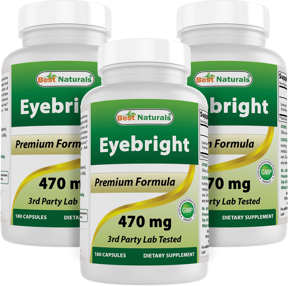 Flacon de Best Naturals Eyebright 470 mg avec 180 capsules