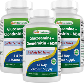 Flacon de Best Naturals Glucosamine Chondroïtine MSM 180 capsules vue de face