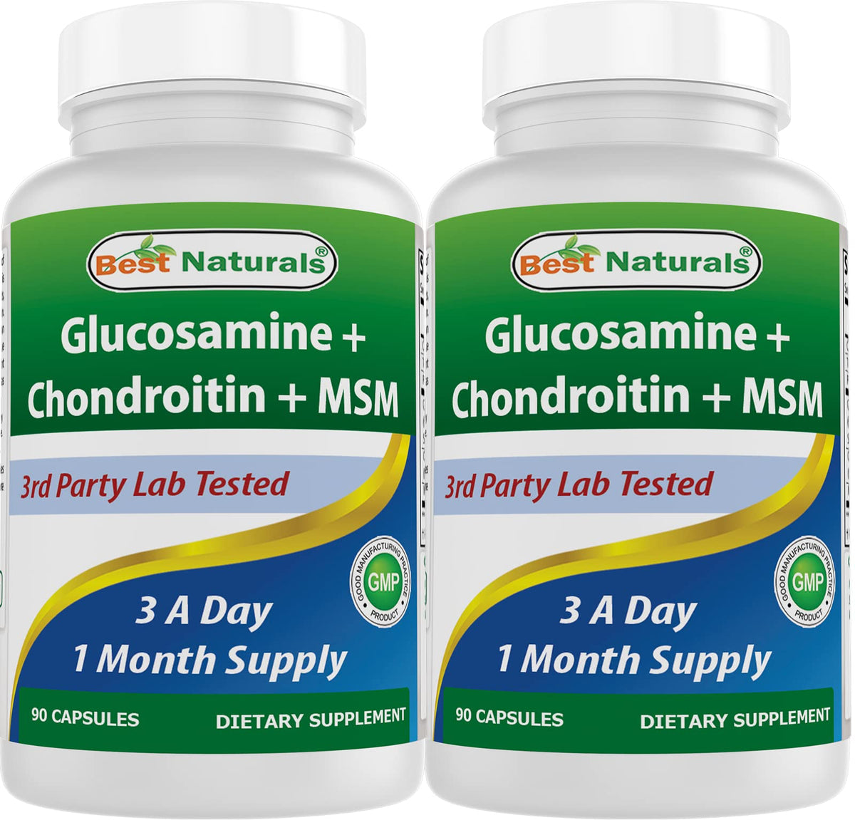 Flacon de Best Naturals Glucosamine Chondroïtine MSM 2600 mg vue de face