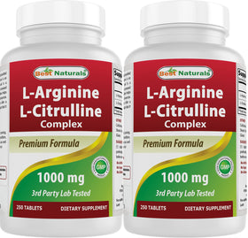 Flacon de Best Naturals L-Arginine L-Citrulline 1000 mg 250 comprimés