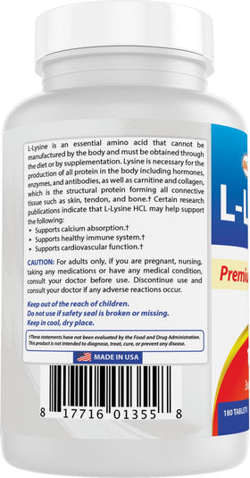 Flacon de Best Naturals L-Lysine 1000mg ouvert