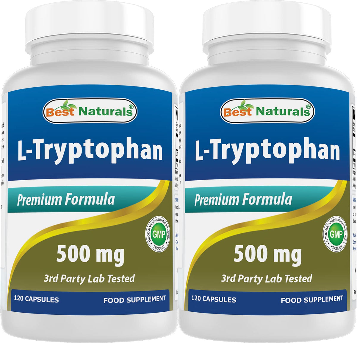 Flacon de Best Naturals L-Tryptophan 500 mg avec 120 capsules