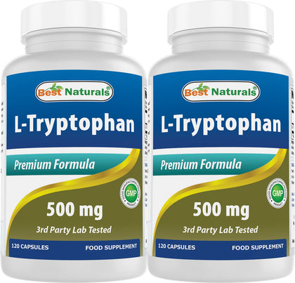 Flacon de Best Naturals L-Tryptophan 500 mg avec 120 capsules