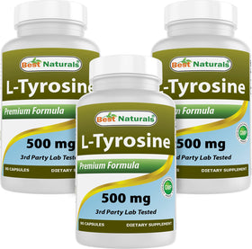 Flacon de Best Naturals L-Tyrosine 500 mg contenant 90 capsules
