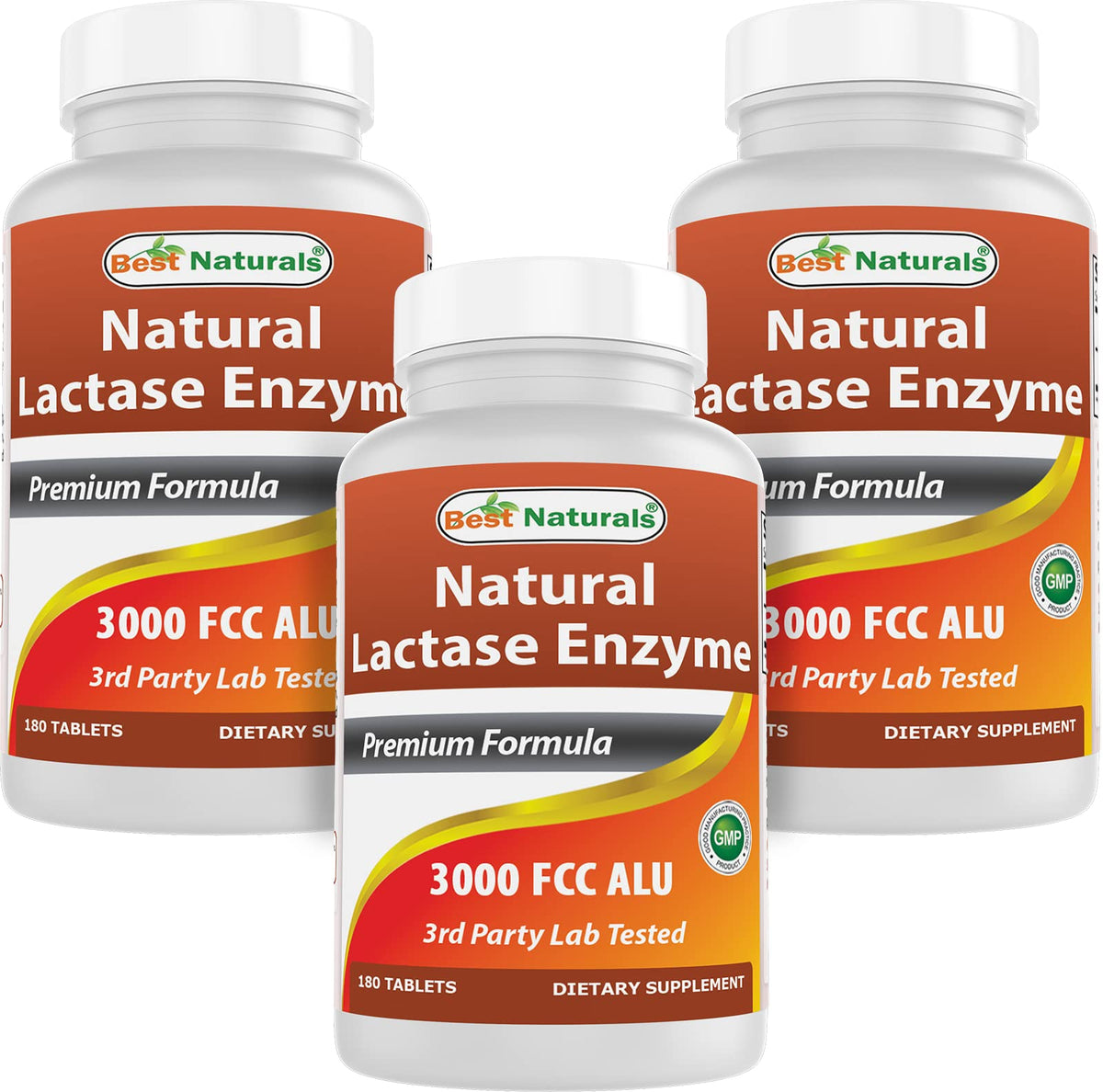 Flacon de Best Naturals Lactase Enzyme contenant 180 comprimés