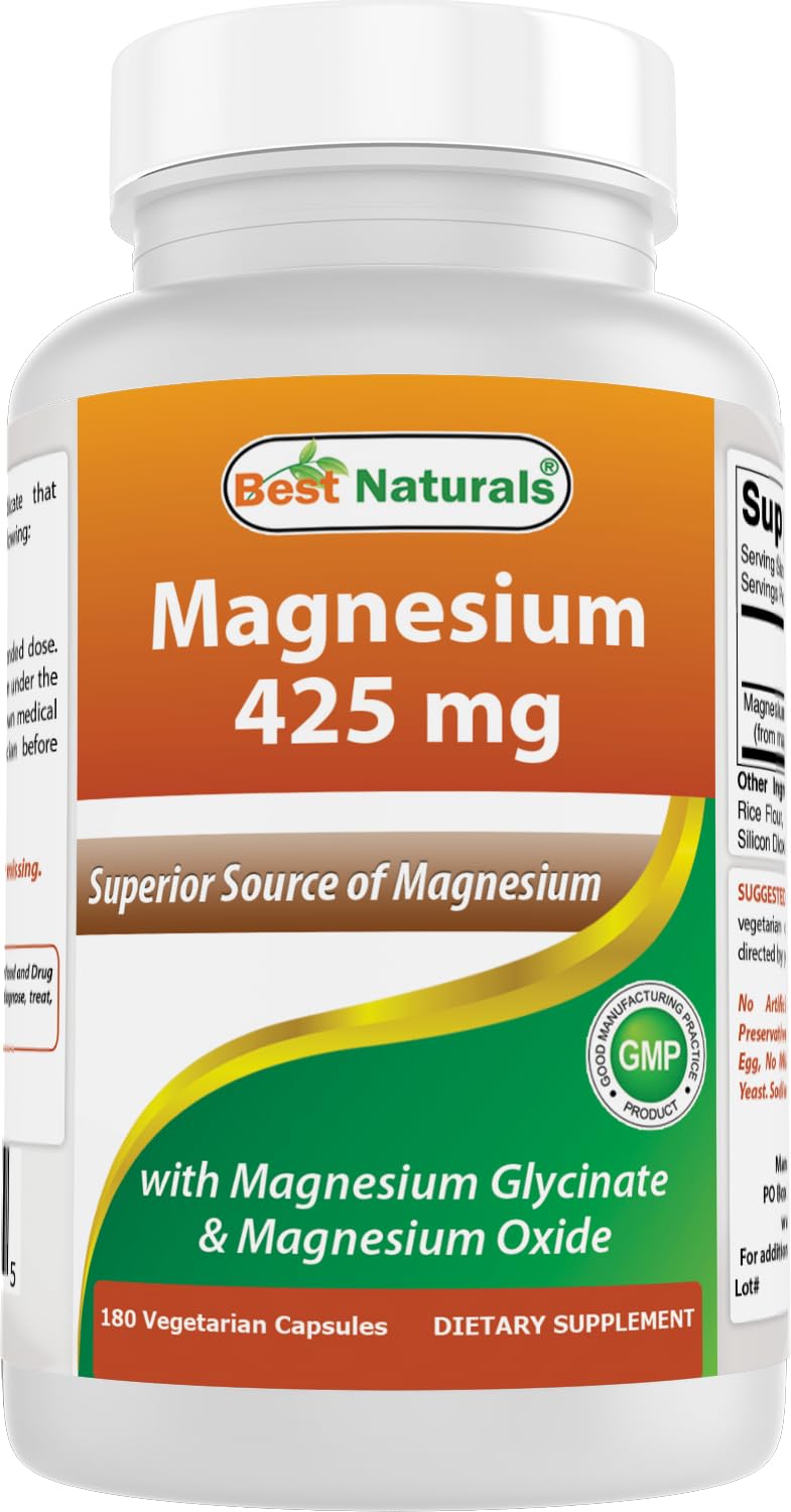 Flacon de Best Naturals Magnésium 425 mg avec 180 capsules végétariennes