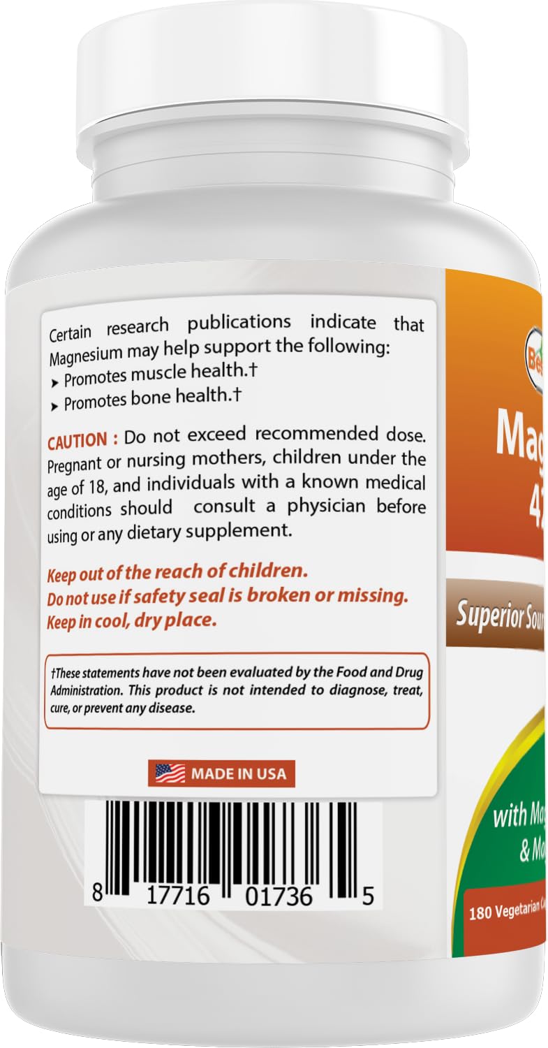 Flacon de Best Naturals Magnésium 425 mg sur une table