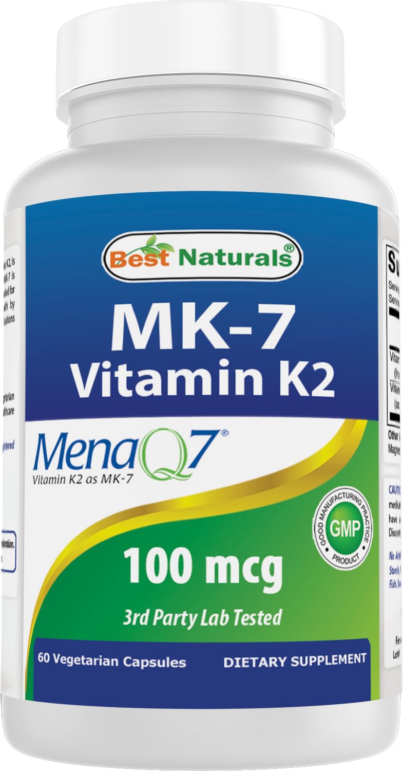 Flacon de Best Naturals MK-7 100 mcg 60 Vcaps vue de face