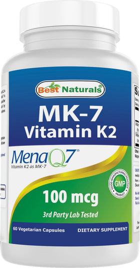 Flacon de Best Naturals MK-7 100 mcg 60 Vcaps vue de face