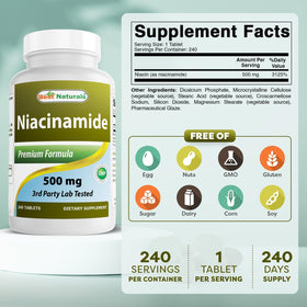 Flacon de Best Naturals Niacinamide 500mg de face
