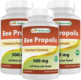 Flacon de Best Naturals Propolis d'abeille 500 mg avec 120 capsules
