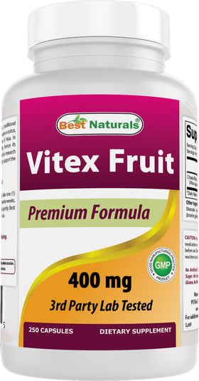 Flacon de Best Naturals Vitex Chasteberry 400 mg avec 250 capsules
