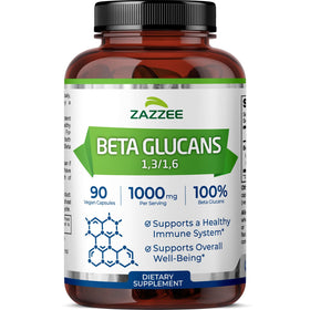 Flacon de Beta Glucans Zazzee 1000mg 90 capsules vue de face