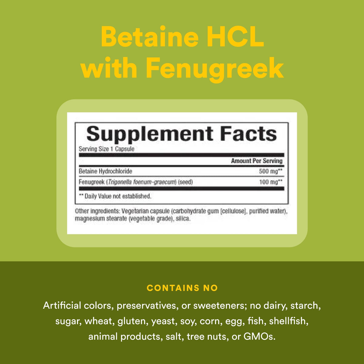 Flacon de Betaïne HCL 500 mg Natural Factors ouvert avec capsules visibles