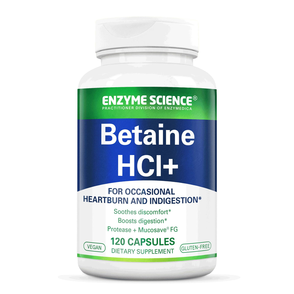 Flacon de Betaine HCl+ Enzyme Science 120 capsules vue de face